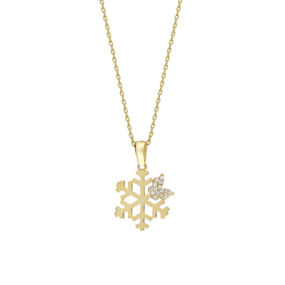 Schneeflocke Halskette mit Zirkonia (7094316466221)